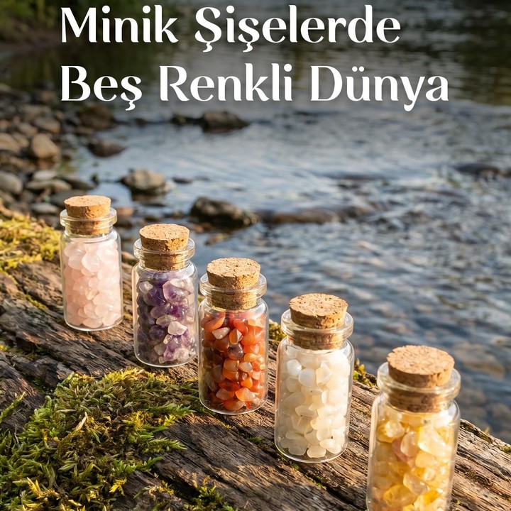 5’li Doğal Taş Şişesi Kutulu Set