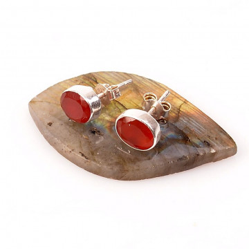 Akik Taşı Gümüş Küpe - Çivi Küpe - 2