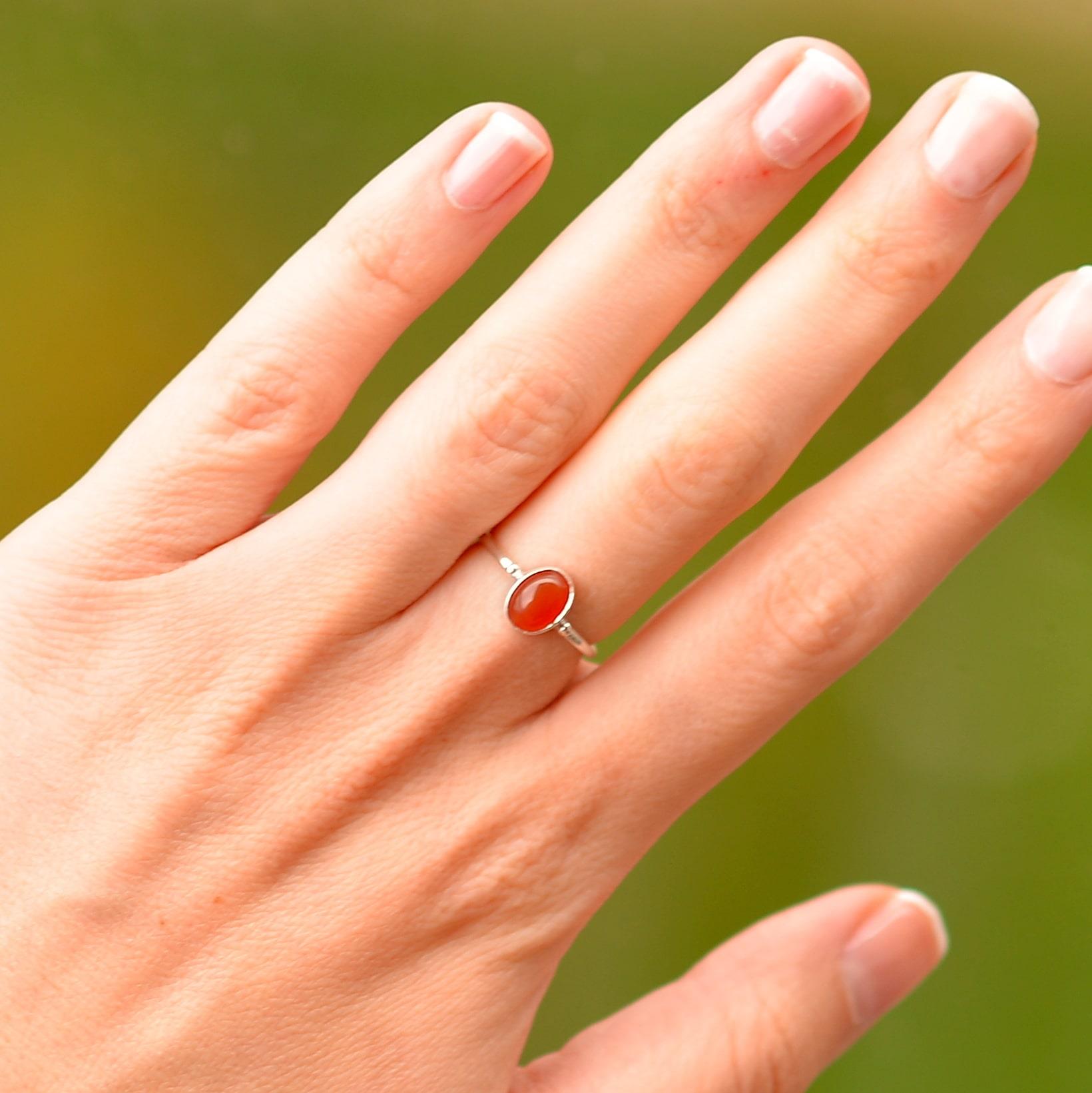 Agate Stone Silver Ring Adjustable