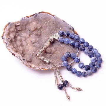 Akik Taşı Tesbih 8 mm - Mavi Siyah Crack Akik - 2