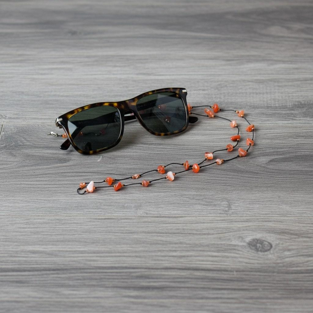 Akik Taşlı Gözlük Askısı – Doğal Taş Gözlük İpi