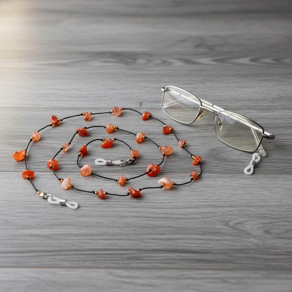 Akik Taşlı Gözlük Askısı – Doğal Taş Gözlük İpi