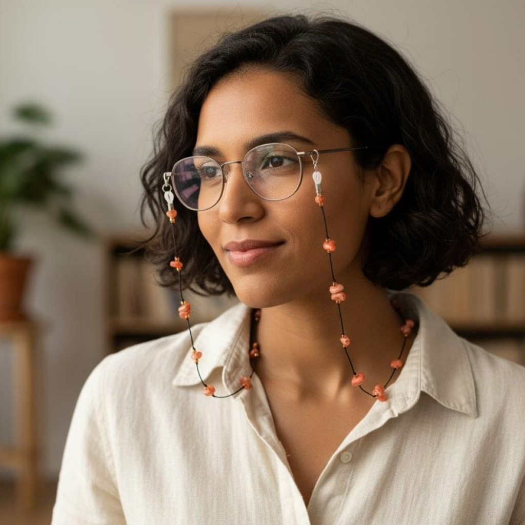 Akik Taşlı Gözlük Askısı – Doğal Taş Gözlük İpi