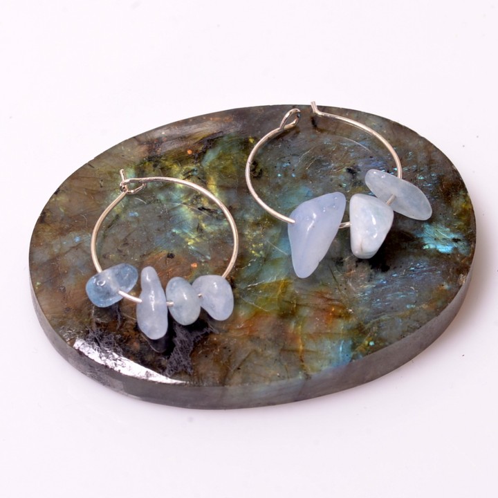 Akuamarin Taşı Çelik Halka Küpe - 1