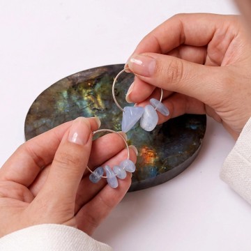 Akuamarin Taşı Çelik Halka Küpe - 2