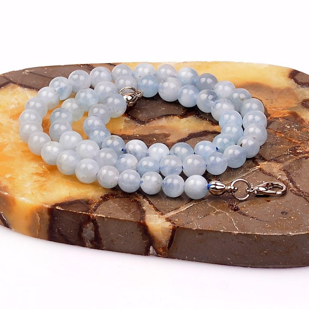 Akuamarin Taşı Dizi Kolye ( 6 mm )