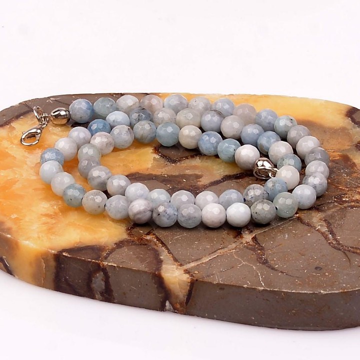 Akuamarin Taşı Faset Kesim Dizi Kolye ( 6 mm )