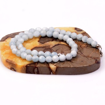 Akuamarin Taşı Faset Kesim Dizi Kolye (8 mm) - 2