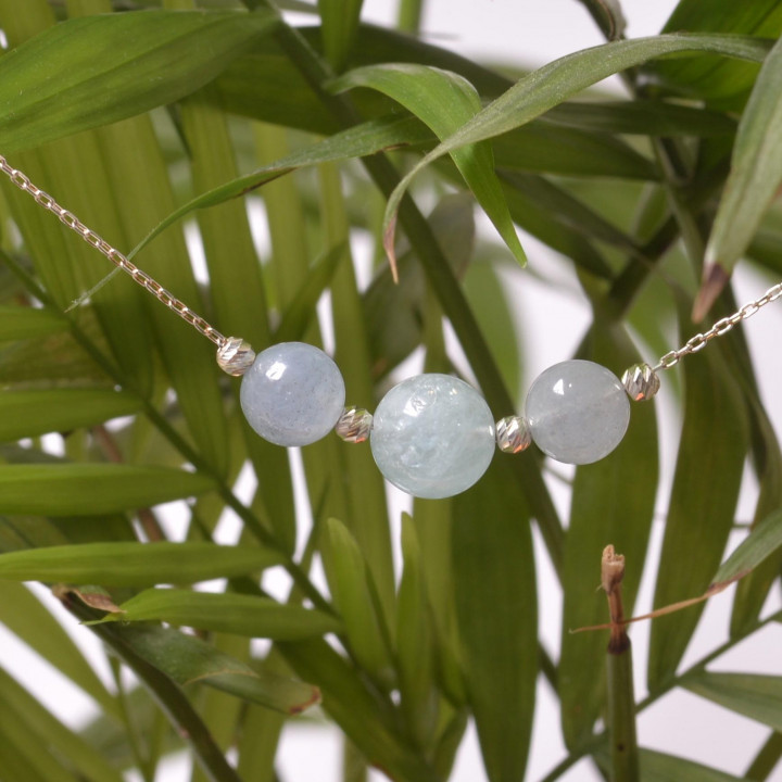 Akuamarin Taşı Gümüş Kolye - Üç Top - 2