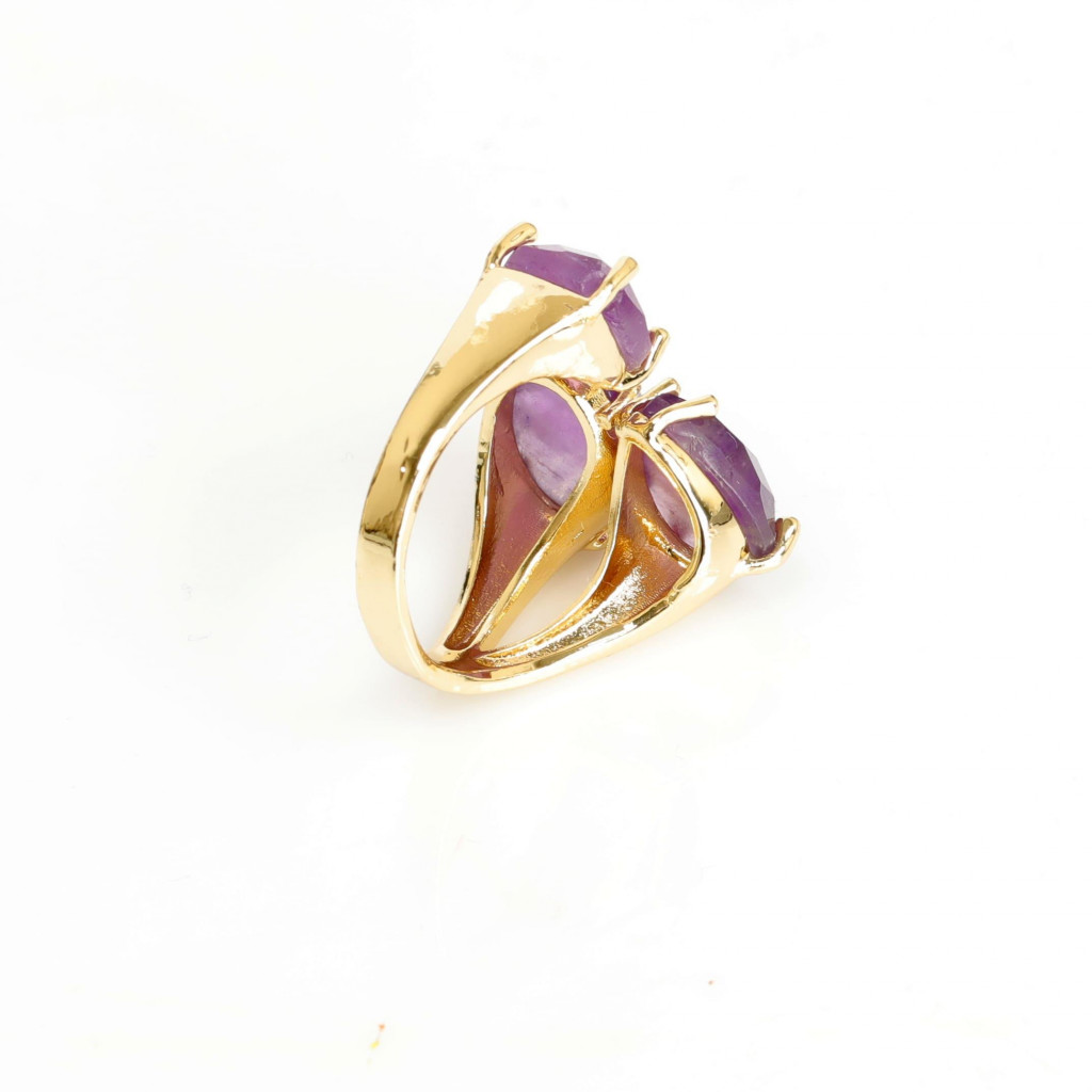 Altın Renkli Ametist  Taşı Üçlü Yüzük Altın Renkli Ametist  Taşı Üçlü Yüzük