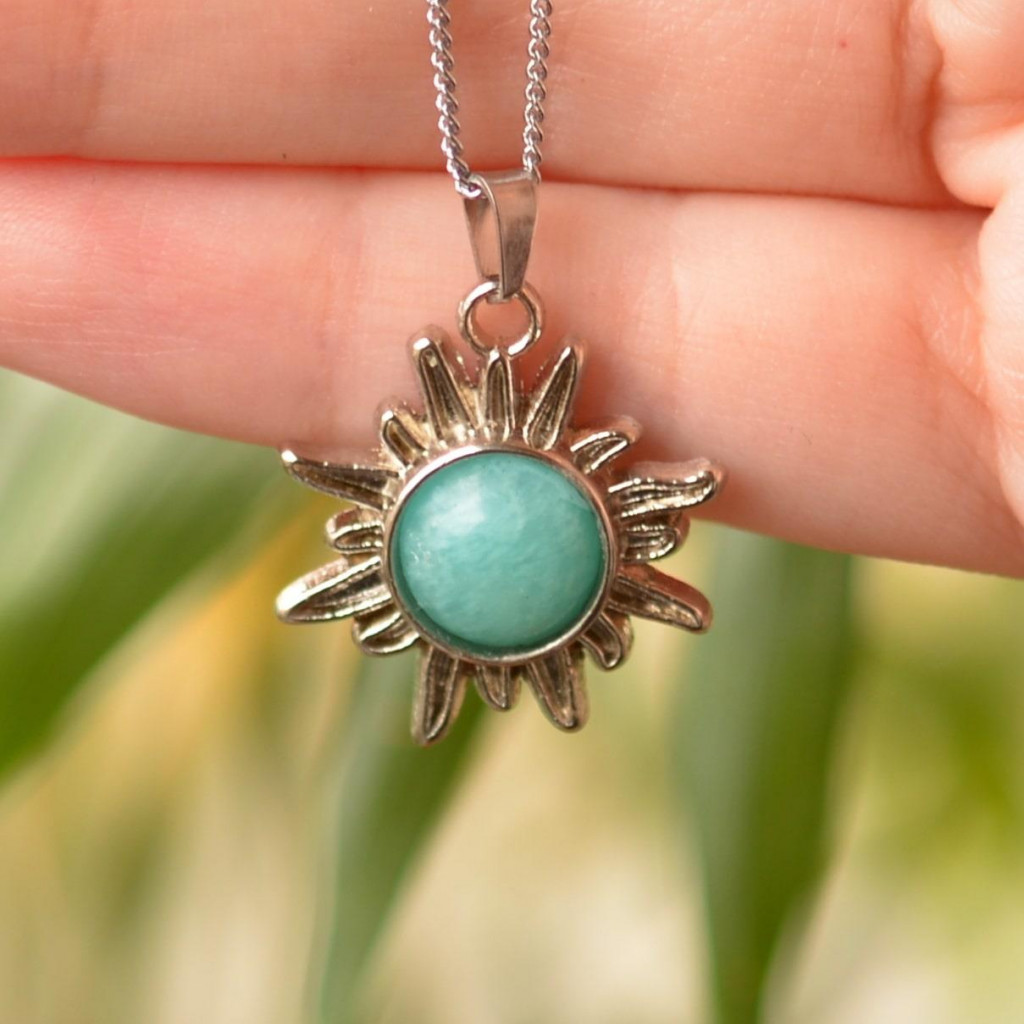 Amazonit Taşı Güneş Kolye