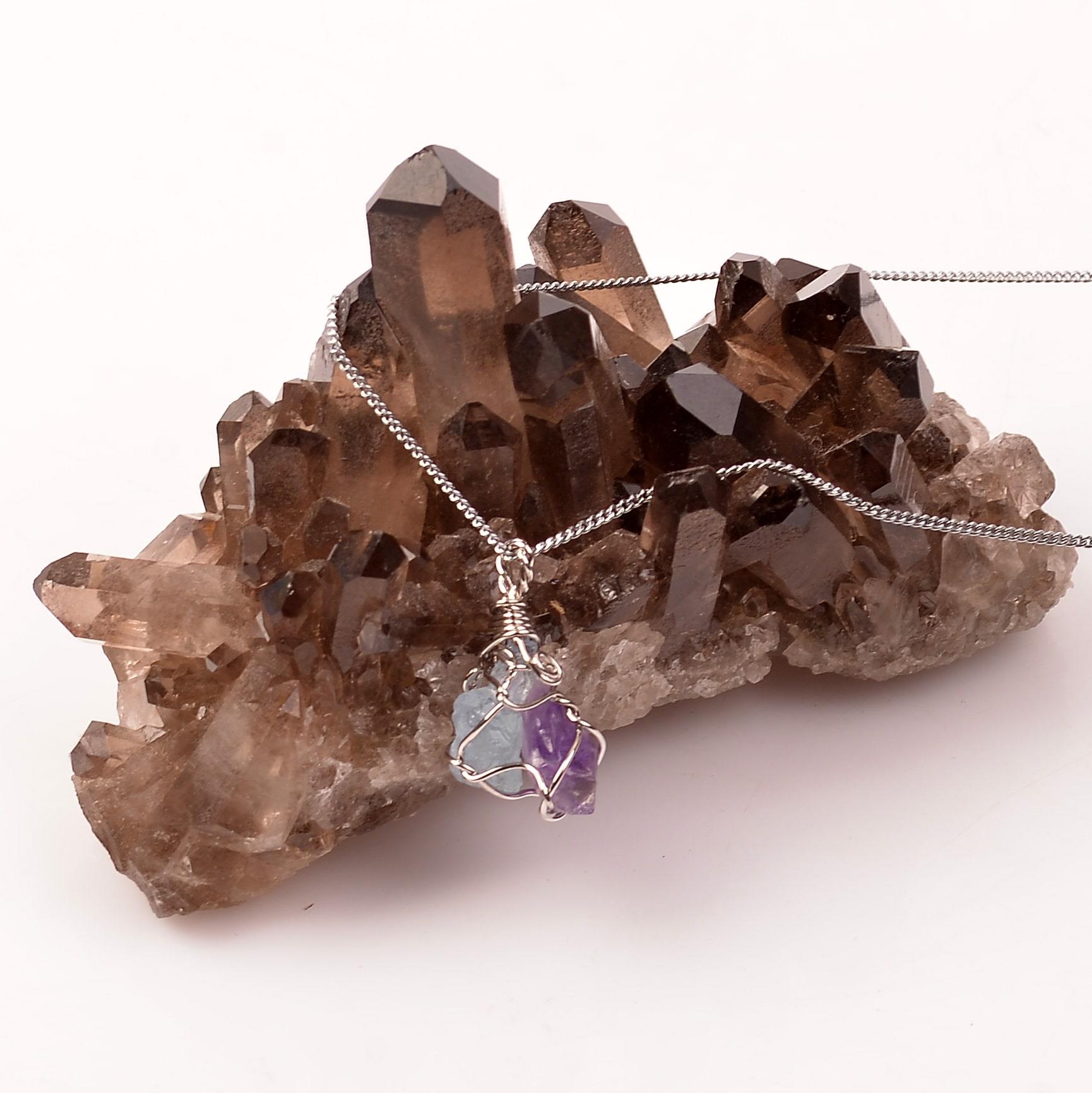 Amethyst Akuamarin Stone Necklace İşlenmemiş Natural Stone