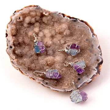 Ametist - Akuamarin Taşı Kolye - İşlenmemiş Doğal Taş - 2