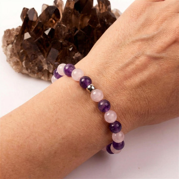 Ametist - Pembe Kuvars Taşı Bileklik - 8 mm