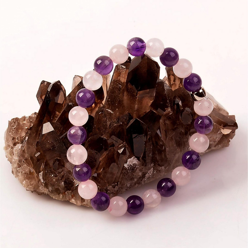 Ametist - Pembe Kuvars Taşı Bileklik - 8 mm