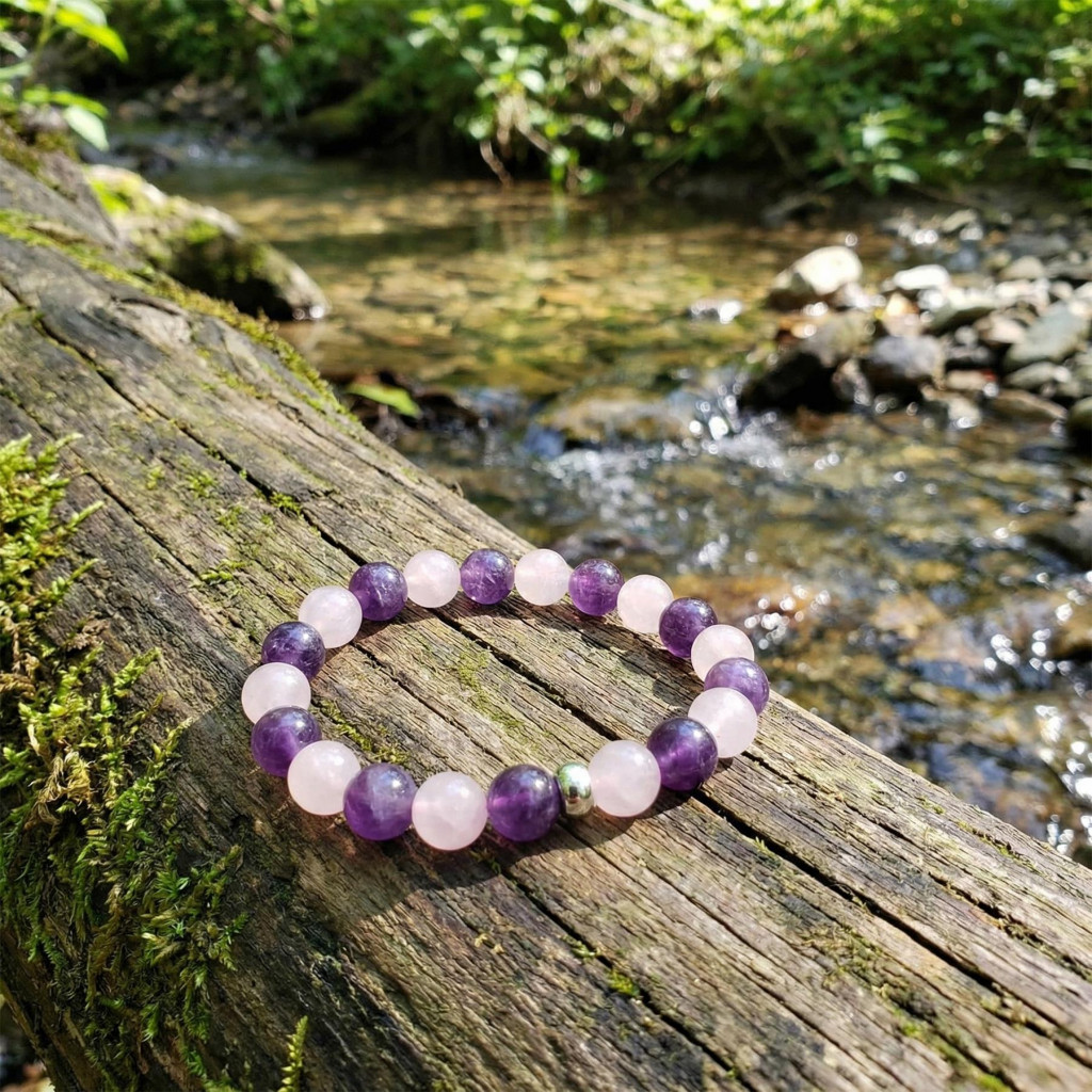 Ametist - Pembe Kuvars Taşı Bileklik - 8 mm