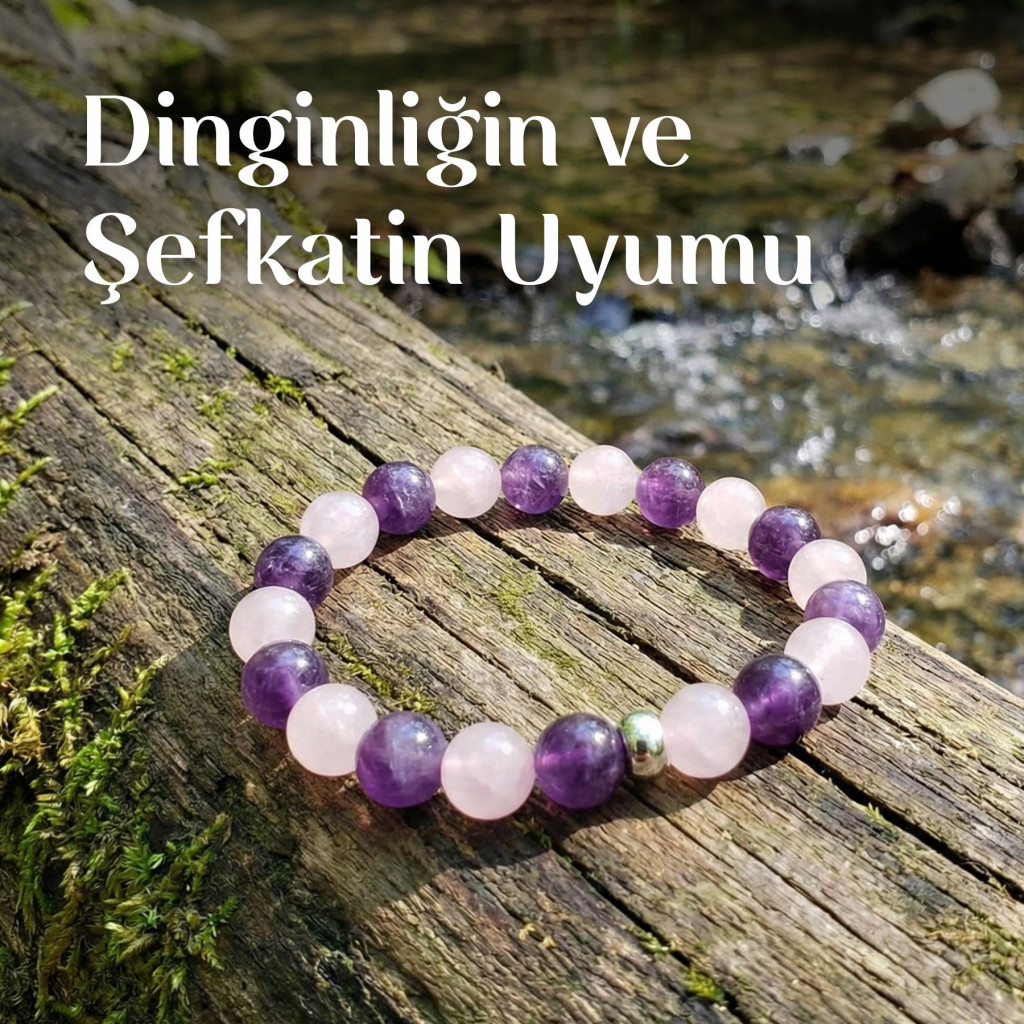 Ametist - Pembe Kuvars Taşı Bileklik - 8 mm