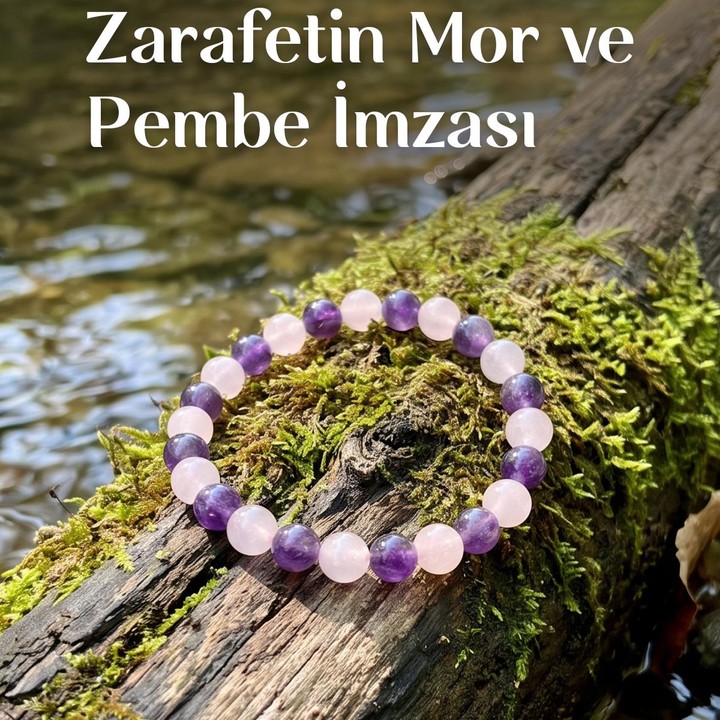 Ametist - Pembe Kuvars Taşı Bileklik - 8 mm