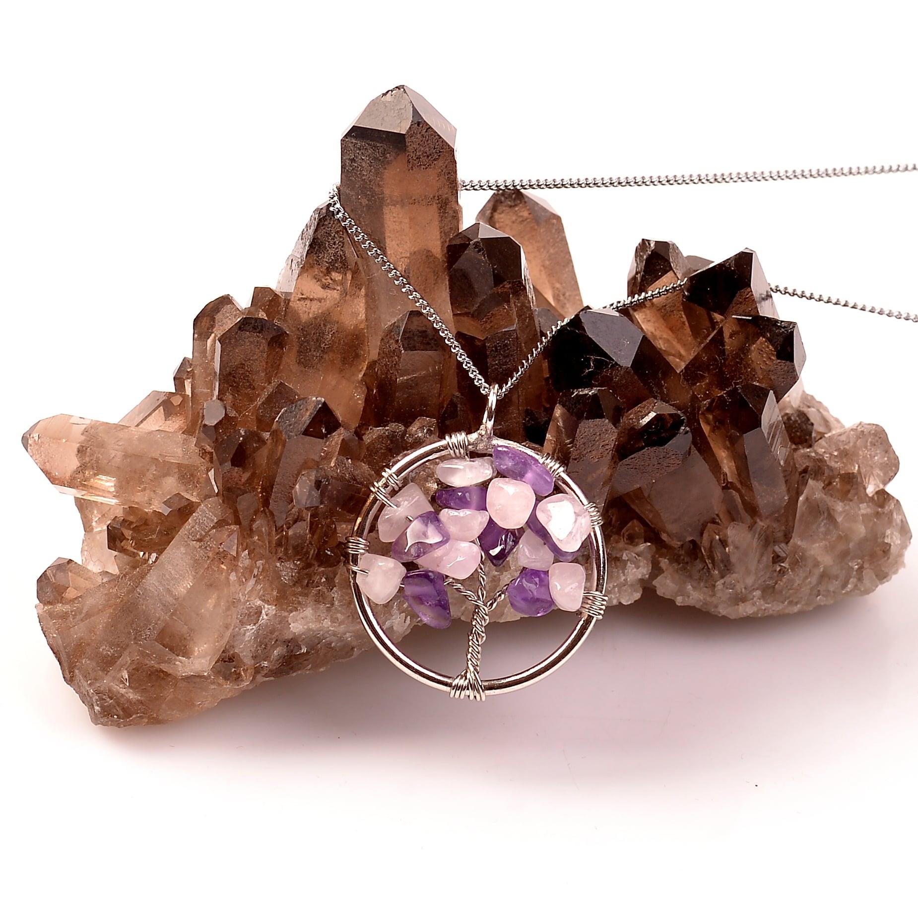 Amethyst Pink Quartz Stone Hayat Tree Necklace