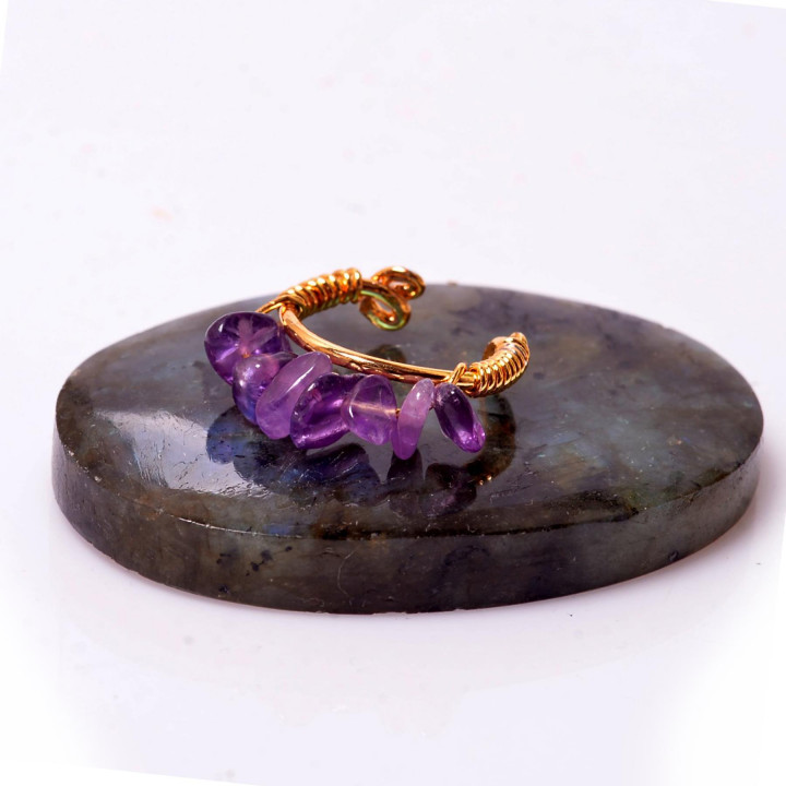 Ametist Taşı Ayarlamalı Yüzük - Altın Renkli - 2