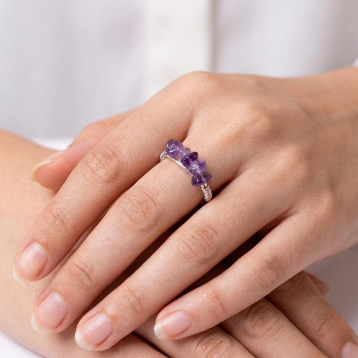 Ametist Taşı Ayarlamalı Yüzük - Kırık Taş Ametist - 1