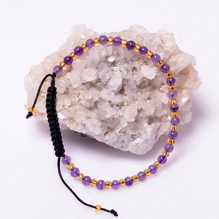 Ametist Taşı Bileklik  ( 4 mm )  Ayarlamalı - 1