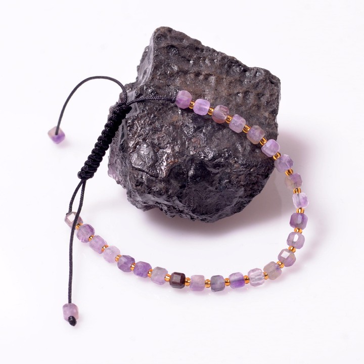 Ametist Taşı Bileklik - Küp Kesim ( Ayarlamalı ) - 1