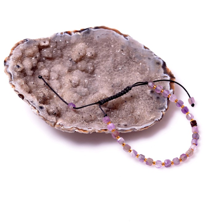 Ametist Taşı Bileklik - Küp Kesim ( Ayarlamalı ) - 2