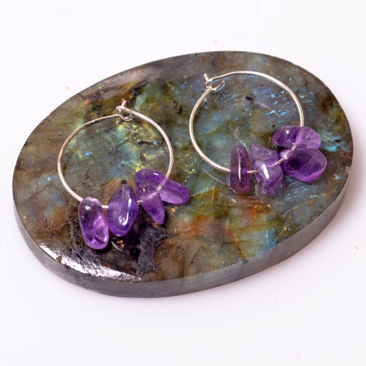 Ametist Taşı Çelik Halka Küpe - Kararmaz - 1