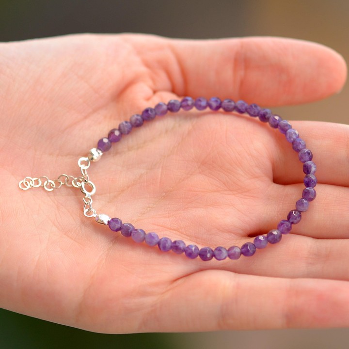 Ametist Taşı Gümüş Bileklik - 4 mm