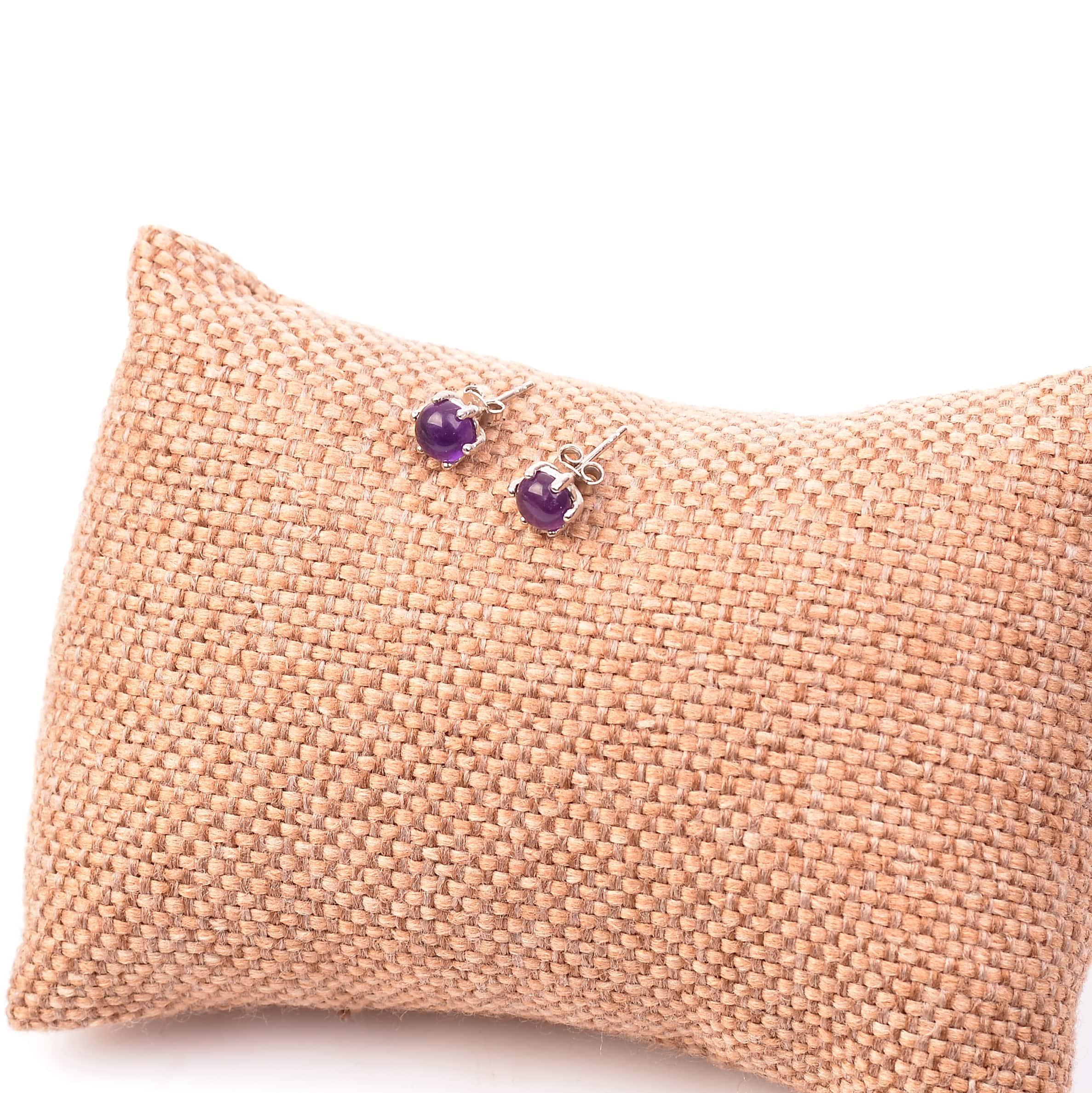 Amethyst Stone Silver Stud Earrings