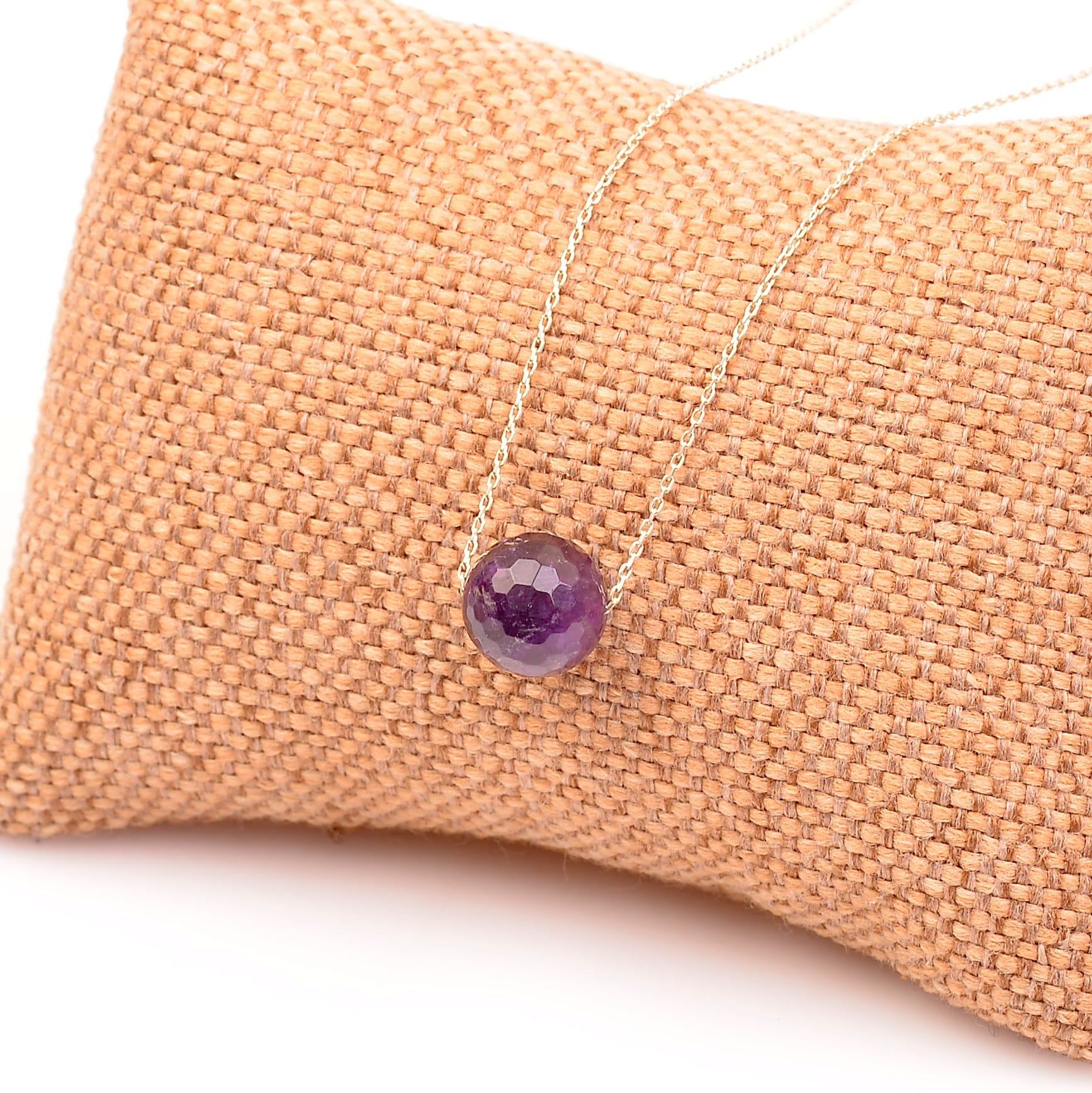 Amethyst Stone Silver Necklace 12 mm