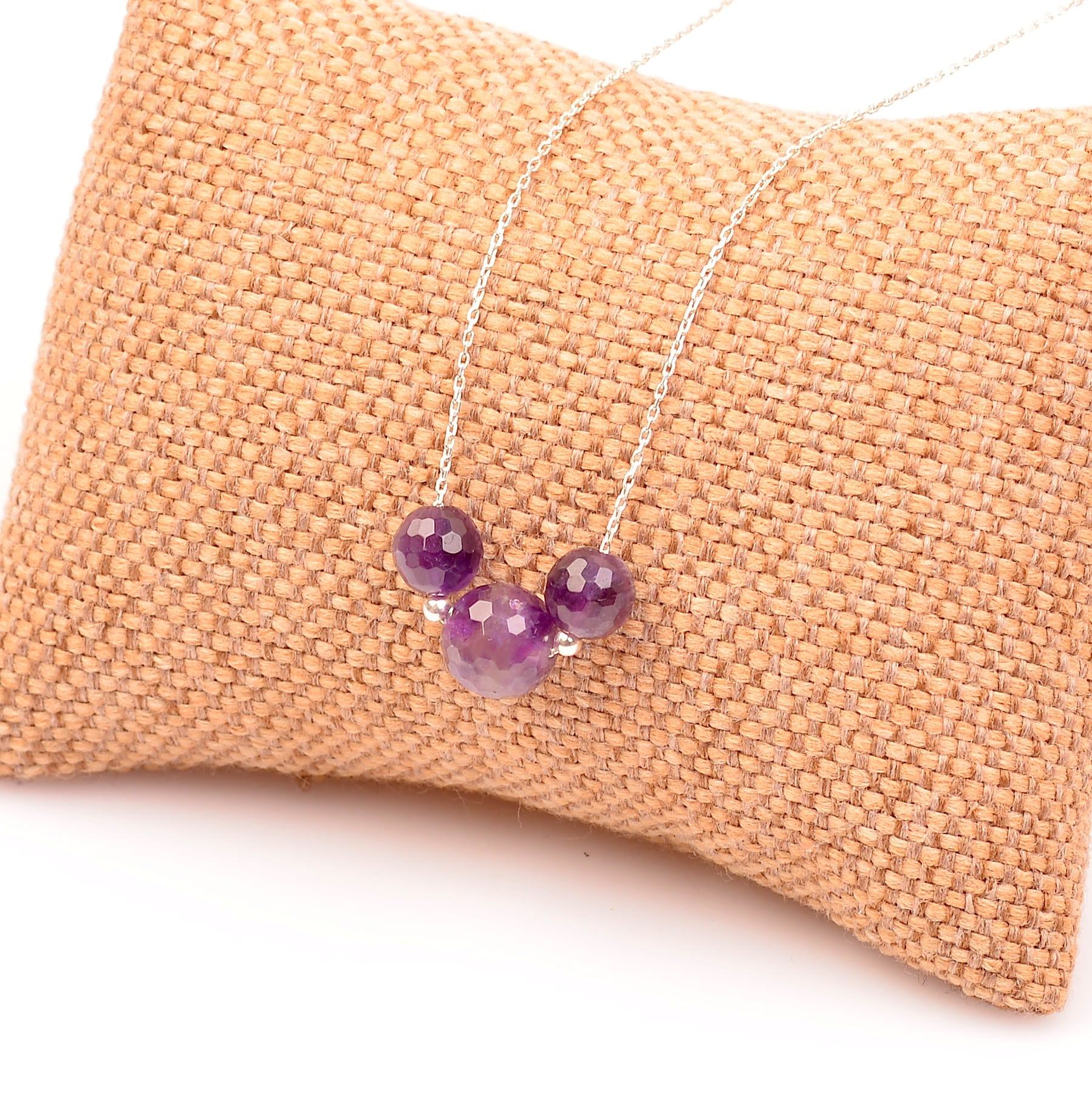 Amethyst Stone Silver Necklace Three Top