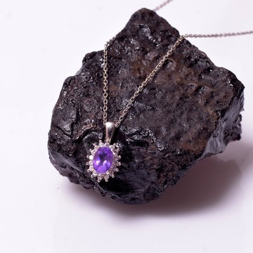 Ametist Taşı Gümüş Kolye - Anturaj Model - 2