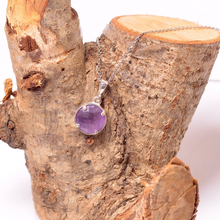 Ametist Taşı Gümüş Kolye - Dolunay Model - 1
