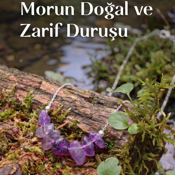 Ametist Taşı Gümüş Kolye - Şekilsiz Taşlar
