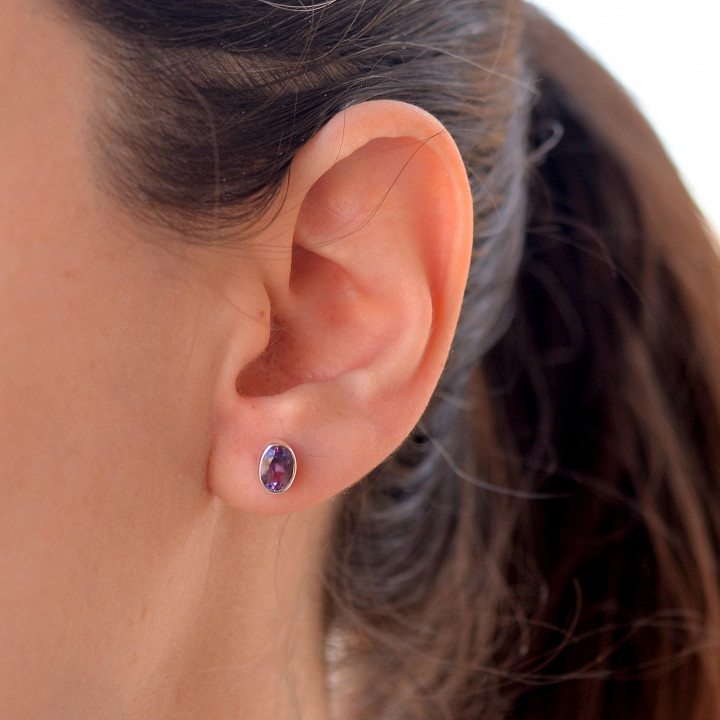 Ametist Taşı Gümüş Küpe - Çivi Küpe