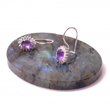 Ametist Taşı Gümüş Küpe - Taş Çerçeveli - 2