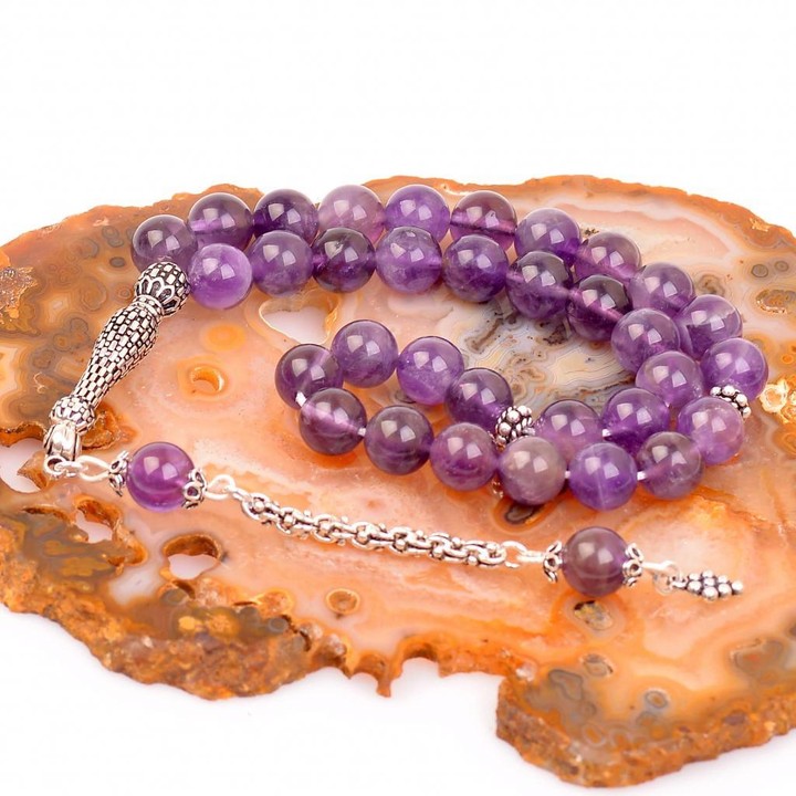 Ametist Taşı Gümüş Tesbih (8 mm)