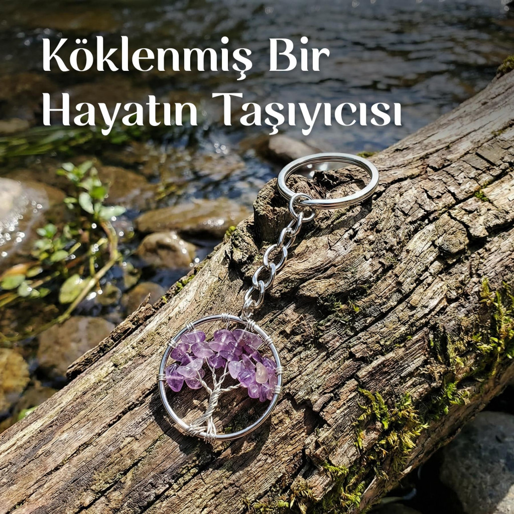 Ametist Taşı Hayat Ağacı Anahtarlık