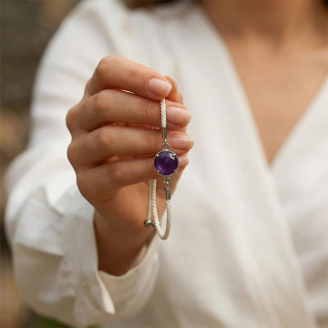 Ametist Taşı İpli Bileklik - Ayarlamalı