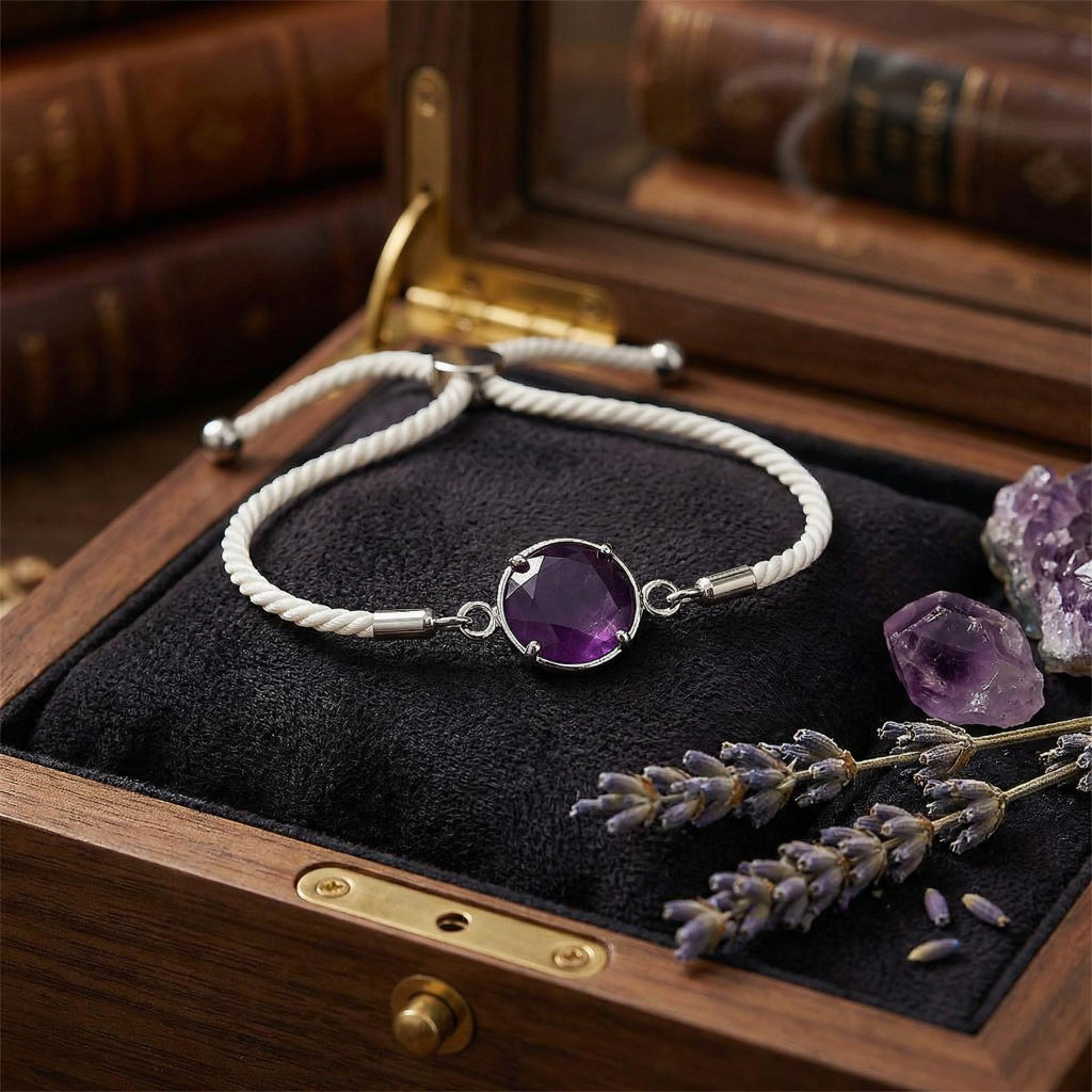 Ametist Taşı İpli Bileklik - Ayarlamalı