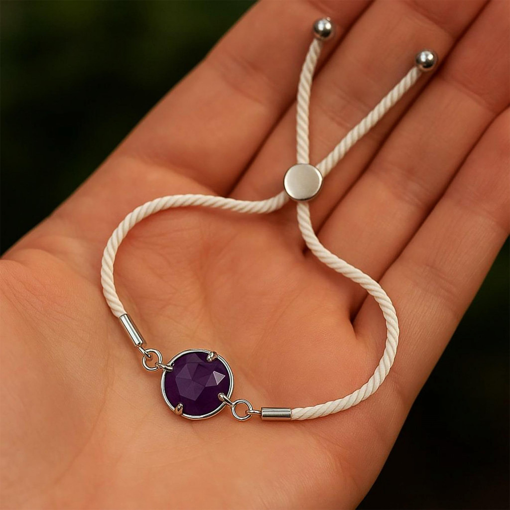 Ametist Taşı İpli Bileklik - Ayarlamalı