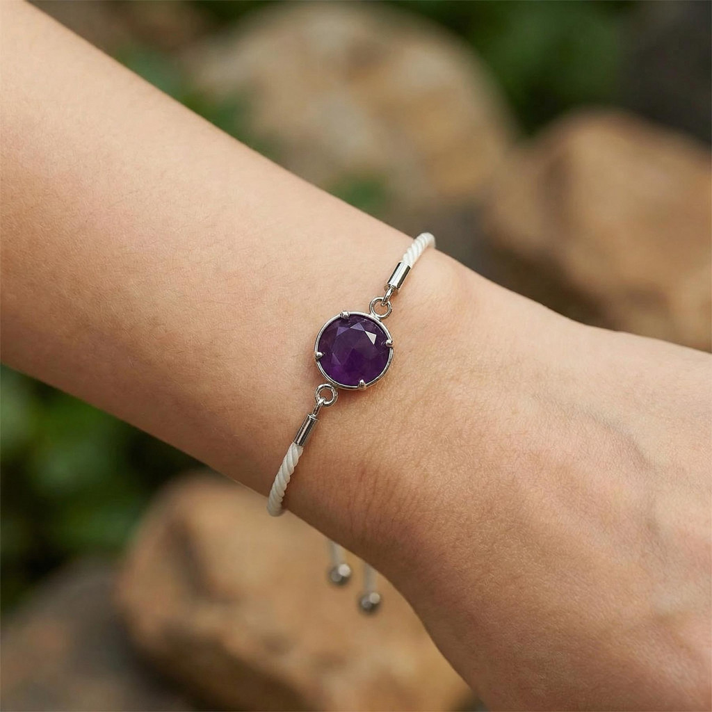 Ametist Taşı İpli Bileklik - Ayarlamalı