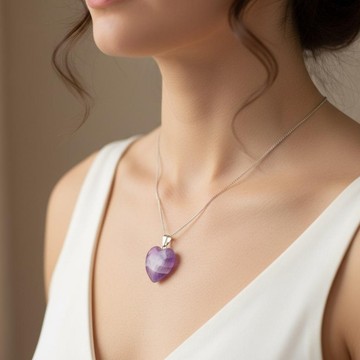 Ametist Taşı Kalp Kolye - Küçük Boy - 2