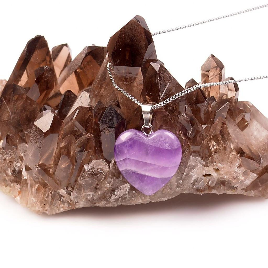 Ametist Taşı Kalp Kolye - Küçük Boy