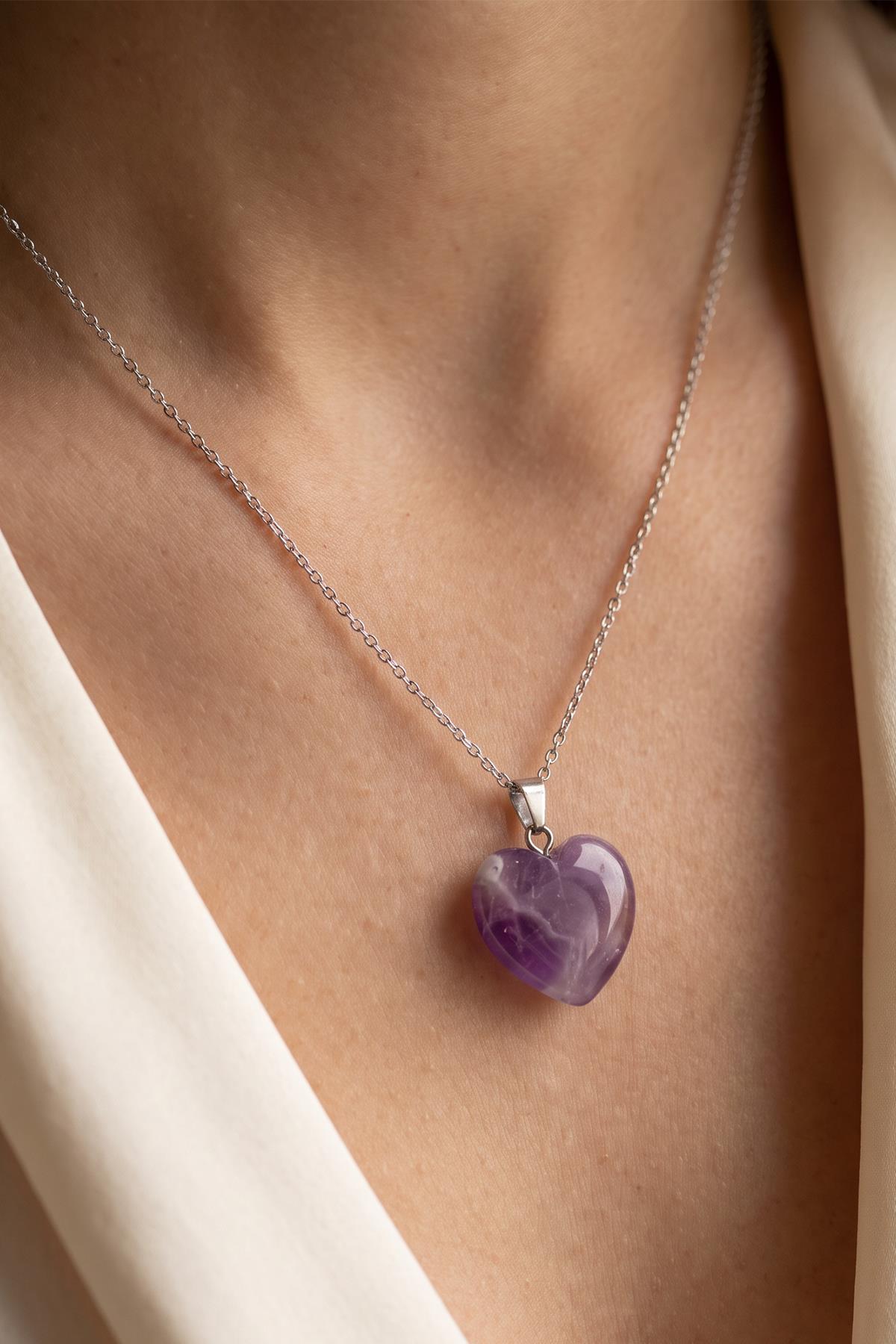Amethyst Stone Heart Necklace Small