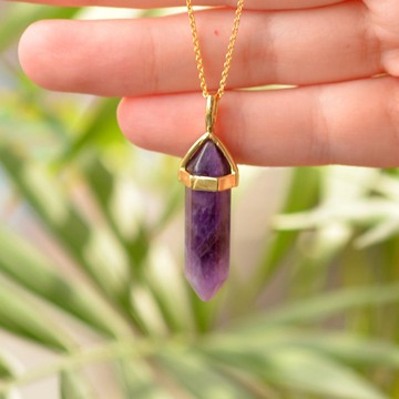 Ametist Taşı Kazık Kolye - Altın Renkli - 2