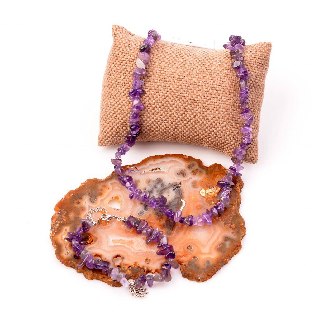 Amethyst Stone Necklace & Bracelet Set