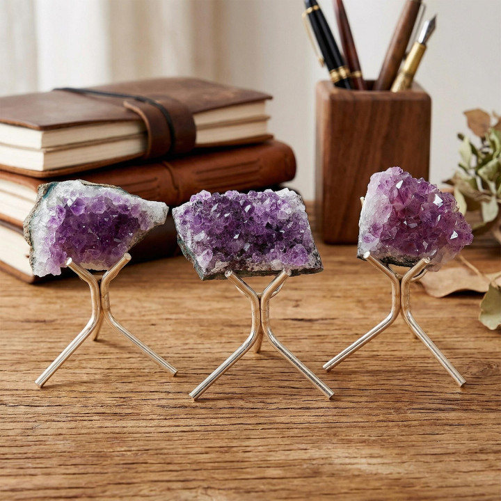 Ametist Taşı Metal Stantlı Kütle - Ham Ametist Taşı Parça - 1